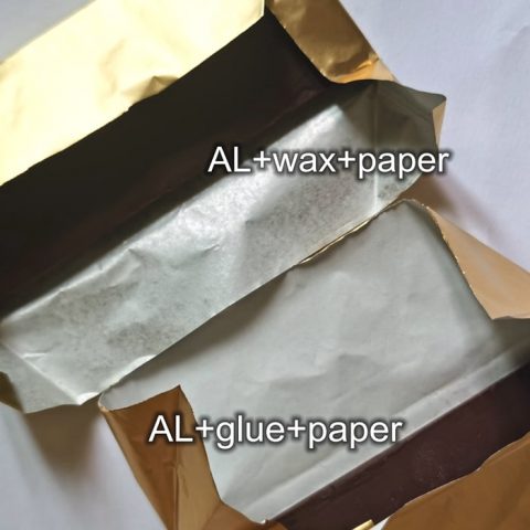 Foil paper with glue and foil paper with wax