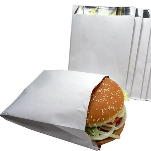 White paper outside foil inside burger bag